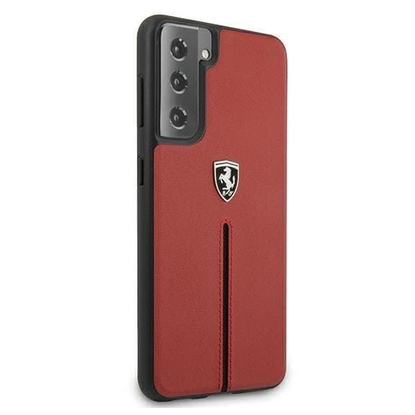 Ferrari Skal Galaxy S21 Plus Off Track Leather Nylon Stripe - Röd