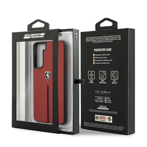 Ferrari Skal Galaxy S21 Plus Off Track Leather Nylon Stripe - Röd