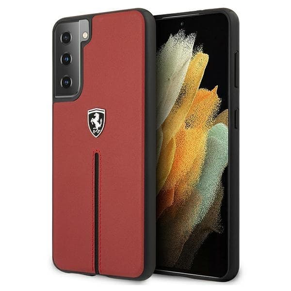 Ferrari Skal Galaxy S21 Plus Off Track Leather Nylon Stripe - Röd