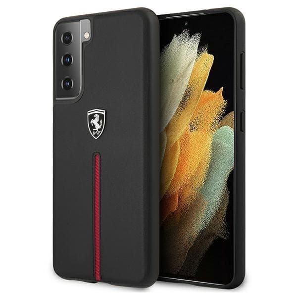 Ferrari Skal Galaxy S21 Plus Off Track Leather Nylon Stripe - Svart
