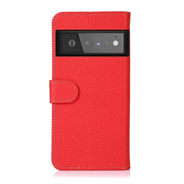 KHAZNEH Litchi Äkta Läder Plånboksfodral Google Pixel 6 - Röd