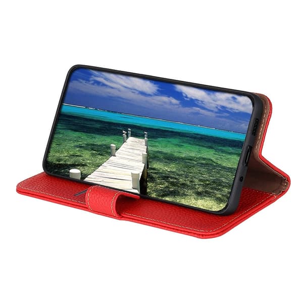 KHAZNEH Litchi Äkta Läder Plånboksfodral Google Pixel 6 - Röd