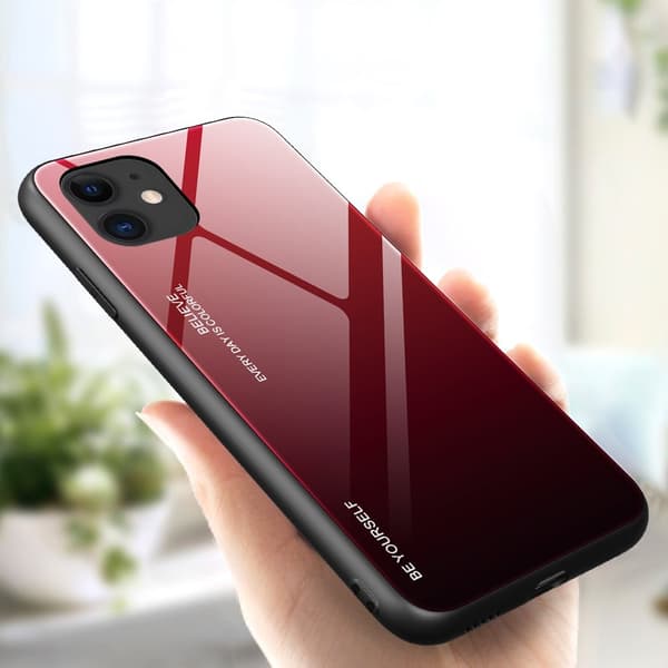 Gradient Härdat Glas Skal iPhone 12 Mini - Svart / Röd