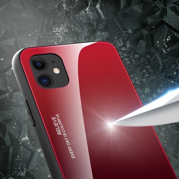 Gradient Härdat Glas Skal iPhone 12 Mini - Svart / Röd