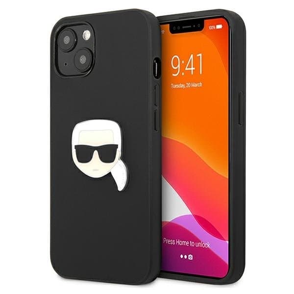 Karl Lagerfeld Läder Ikonik Karl`s Head Metal Skal iPhone 13 Mini - Svart