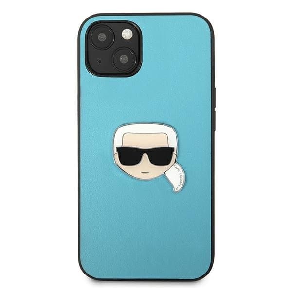 Karl Lagerfeld Läder Ikonik Karl`s Head Metal Skal iPhone 13 Mini - Blå
