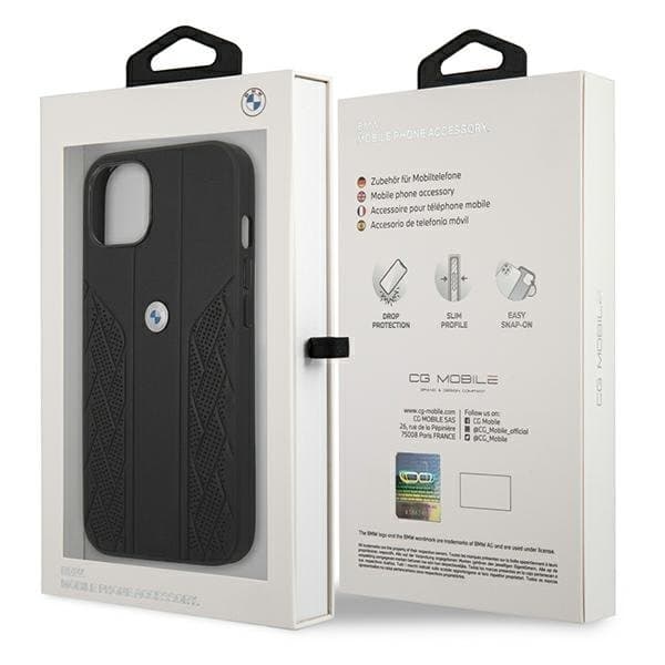 BMW Läder Curve Perforate Skal iPhone 13 Mini - Svart