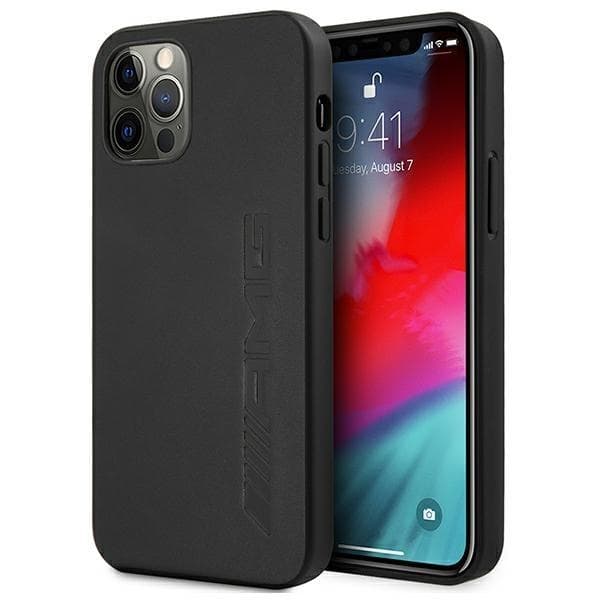 Mercedes AMG Läder Hot Stamped Skal iPhone 12 Pro Max  - Svart