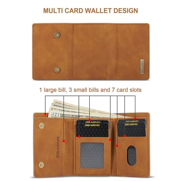DG.MING iPhone 13 Mini Skal samt Wallet med Kickstand - Brun