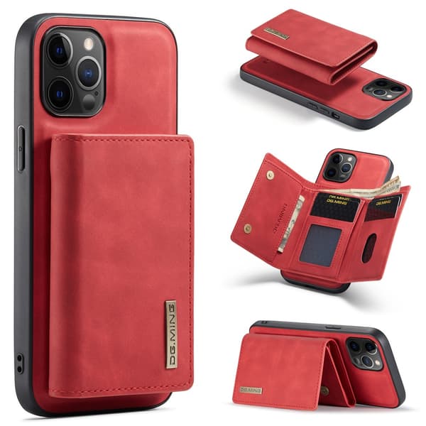 DG.MING iPhone 13 Pro Max Skal samt Wallet med Kickstand - Röd