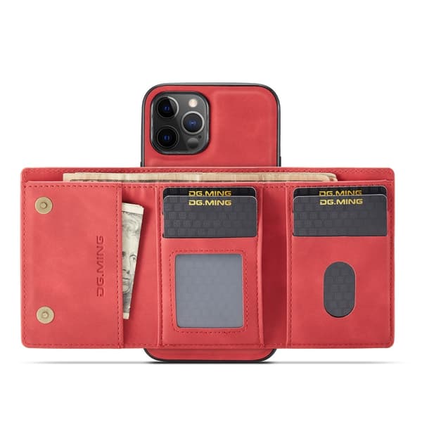 DG.MING iPhone 13 Pro Max Skal samt Wallet med Kickstand - Röd