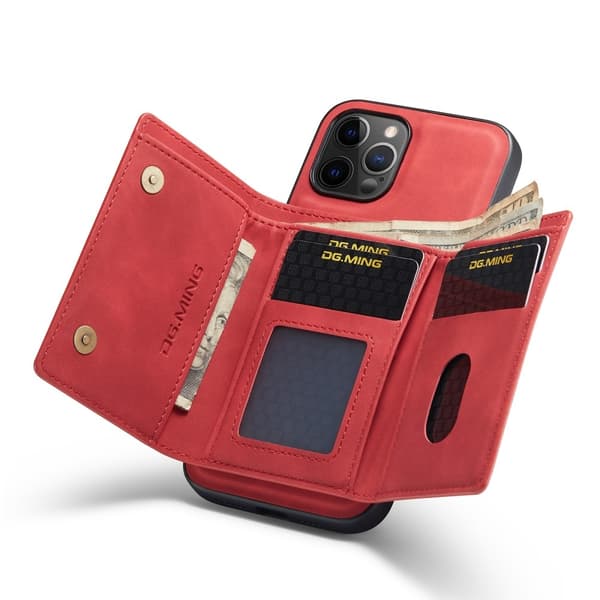 DG.MING iPhone 13 Pro Max Skal samt Wallet med Kickstand - Röd