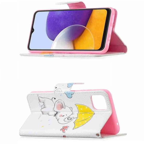Plånboksfodral Samsung Galaxy A22 5G – Elefant med Paraply