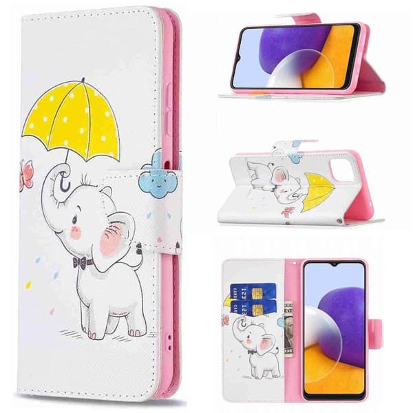 Plånboksfodral Samsung Galaxy A22 5G – Elefant med Paraply