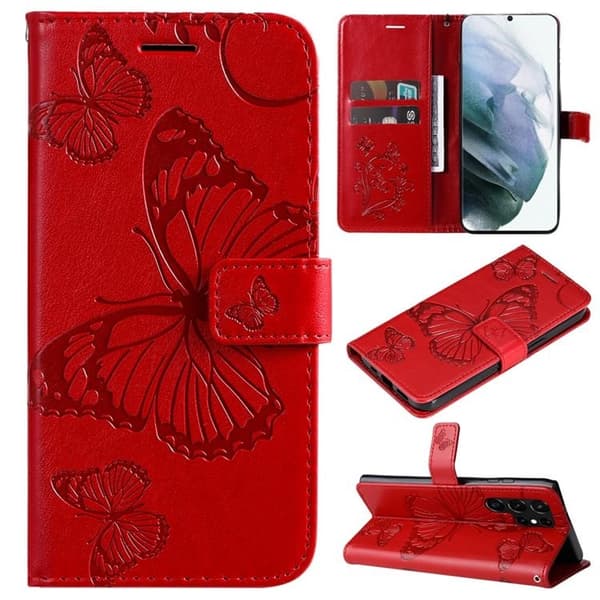 Butterfly Imprinted Fodral Galaxy S22 Plus - Röd