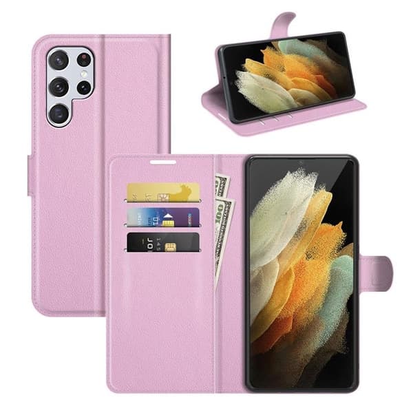 Litchi Magnetic Fodral Galaxy S22 Ultra 5G - Ljusrosa