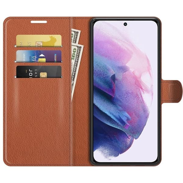 Litchi Magnetic Fodral Galaxy S22 Plus 5G - Brun