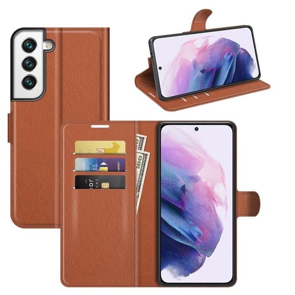 Litchi Magnetic Fodral Galaxy S22 Plus 5G - Brun