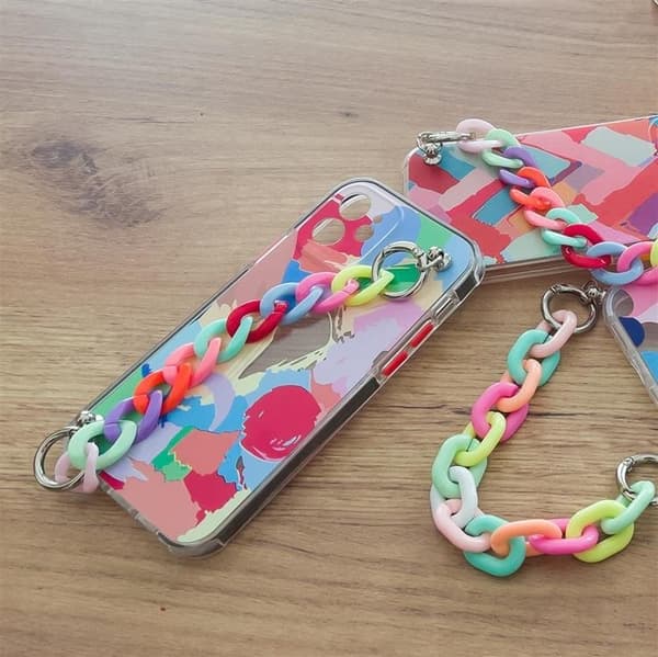 Color Gel Chain Pendant Skal Galaxy A12 - Flerfärgad