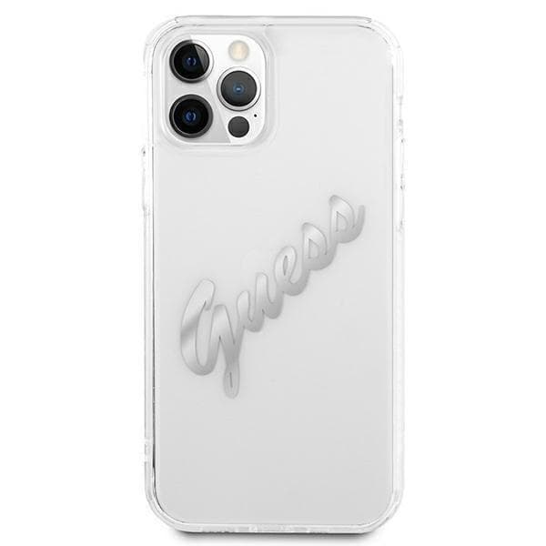 Guess Vintage Script Silver Skal iPhone 12 / 12 Pro - Transparent