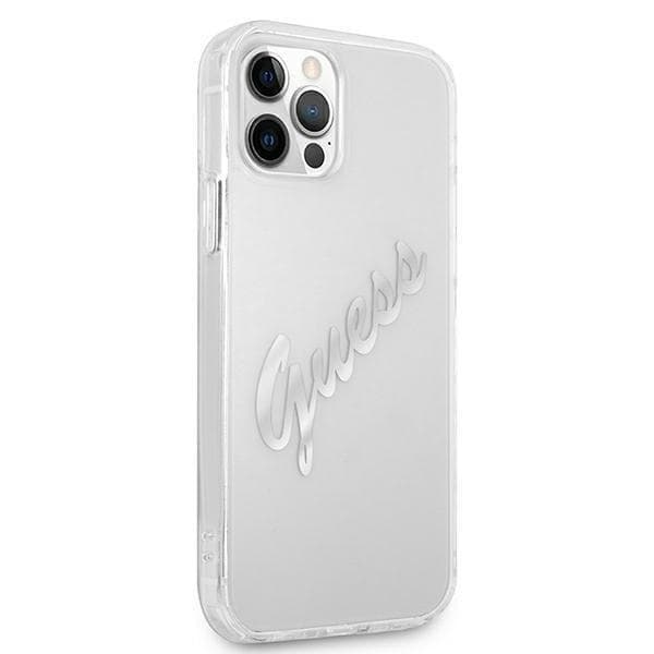 Guess Vintage Script Silver Skal iPhone 12 / 12 Pro - Transparent