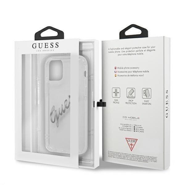 Guess Vintage Script Silver Skal iPhone 12 / 12 Pro - Transparent