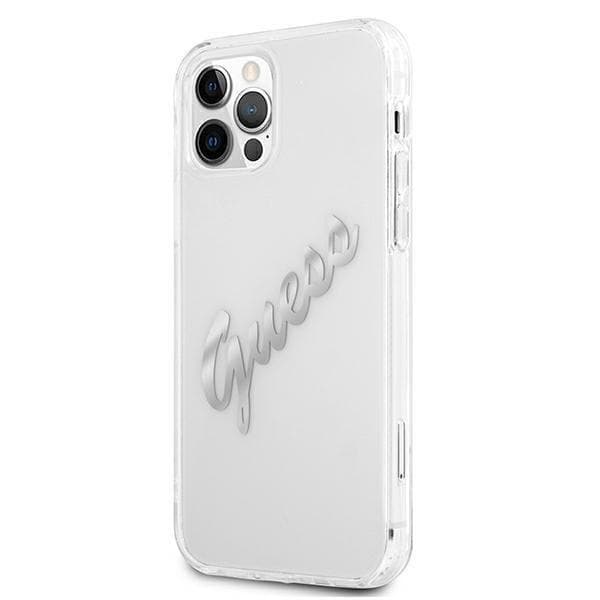 Guess Vintage Script Silver Skal iPhone 12 / 12 Pro - Transparent