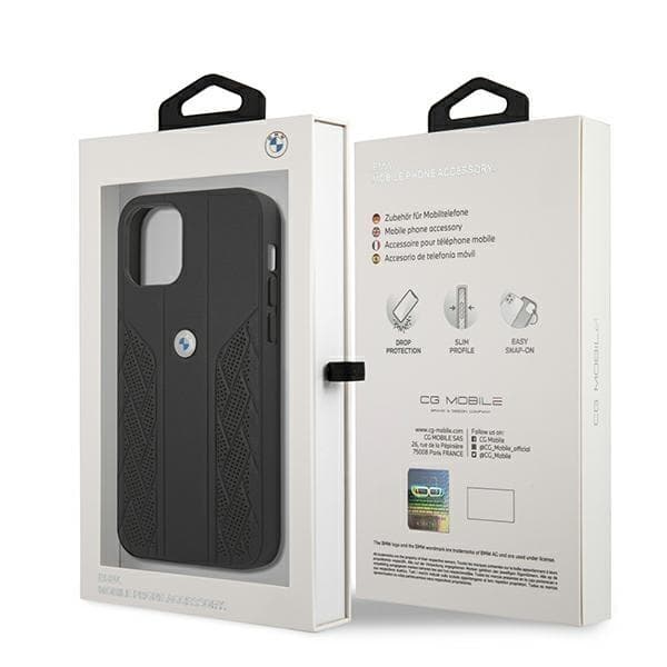 BMW Läder Curve Perforate Skal iPhone 12 mini - Svart