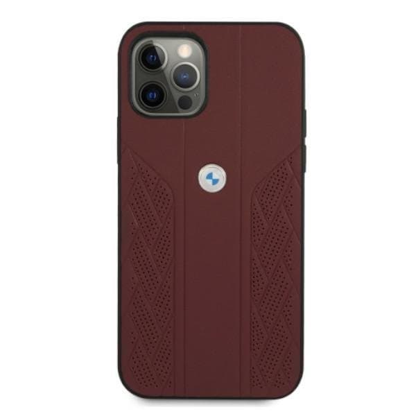 BMW Läder Curve Perforate Skal iPhone 12 / 12 Pro - Röd