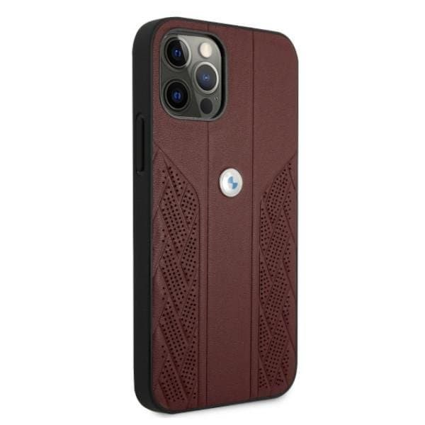 BMW Läder Curve Perforate Skal iPhone 12 / 12 Pro - Röd