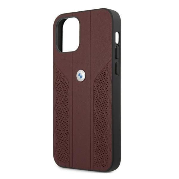 BMW Läder Curve Perforate Skal iPhone 12 / 12 Pro - Röd