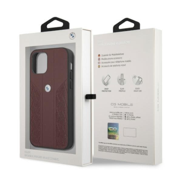 BMW Läder Curve Perforate Skal iPhone 12 / 12 Pro - Röd