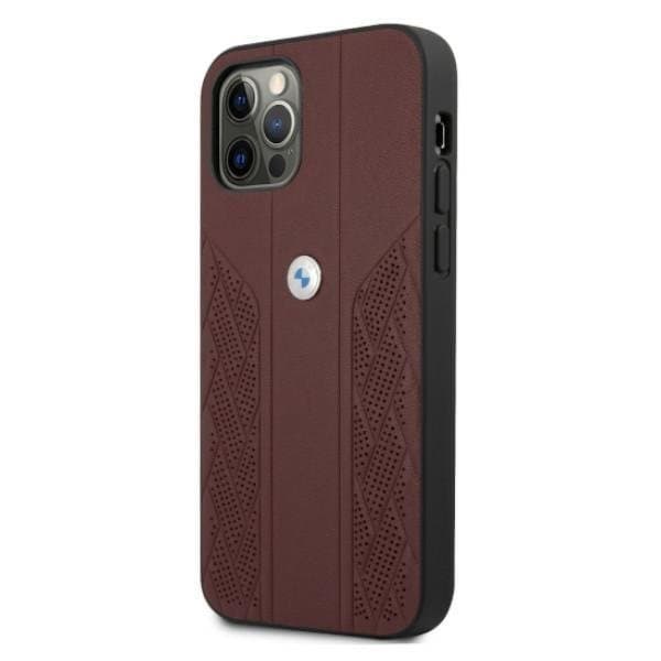 BMW Läder Curve Perforate Skal iPhone 12 / 12 Pro - Röd