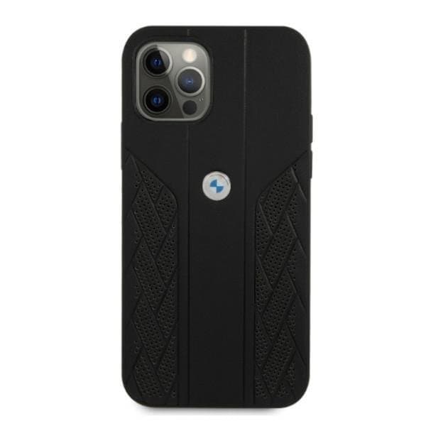 BMW Läder Curve Perforate Skal iPhone 12 / 12 Pro - Svart