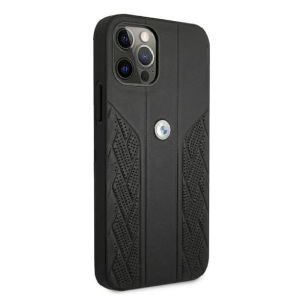 BMW Läder Curve Perforate Skal iPhone 12 / 12 Pro - Svart