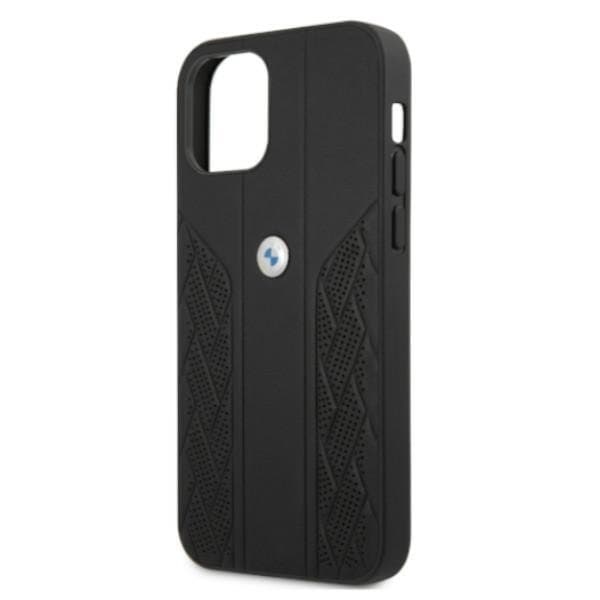 BMW Läder Curve Perforate Skal iPhone 12 / 12 Pro - Svart