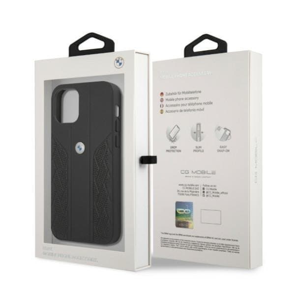 BMW Läder Curve Perforate Skal iPhone 12 / 12 Pro - Svart