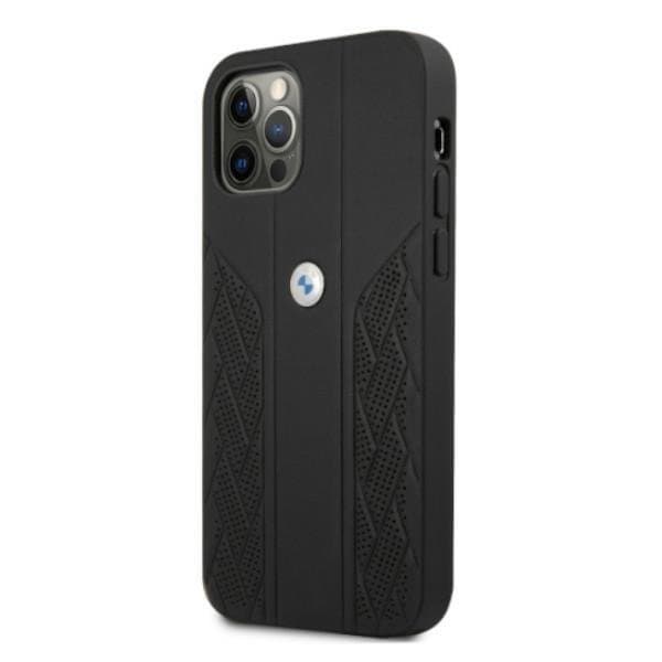 BMW Läder Curve Perforate Skal iPhone 12 / 12 Pro - Svart