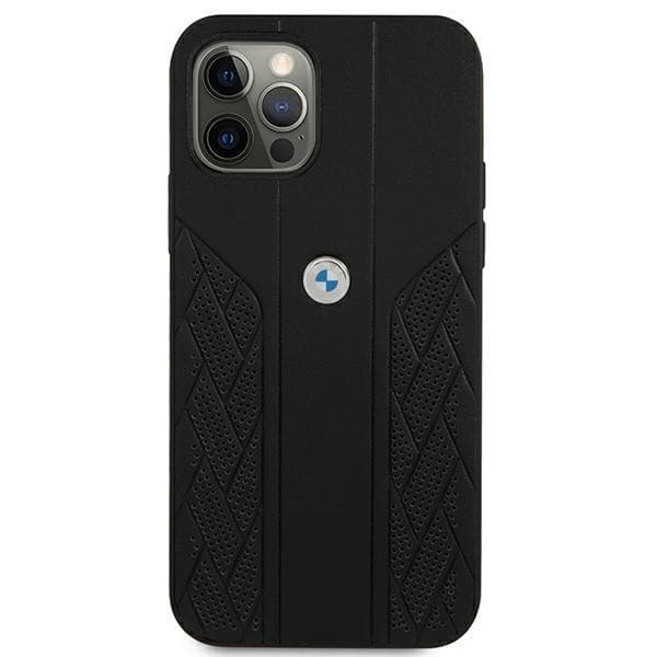 BMW Läder Curve Perforate Skal iPhone 12 Pro Max - Svart
