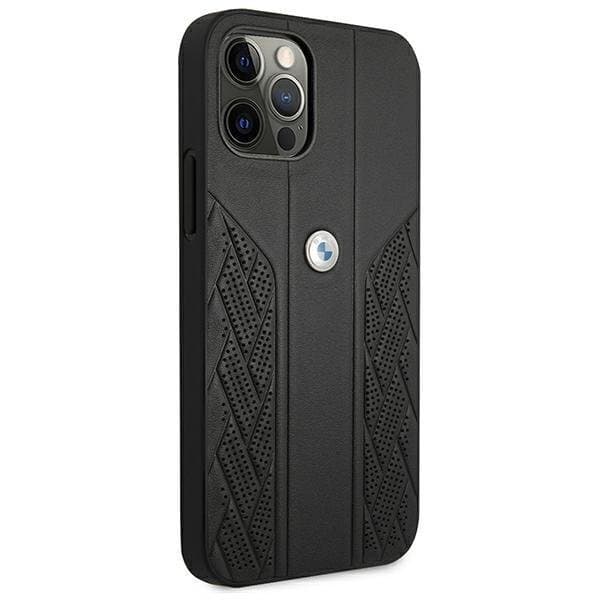 BMW Läder Curve Perforate Skal iPhone 12 Pro Max - Svart