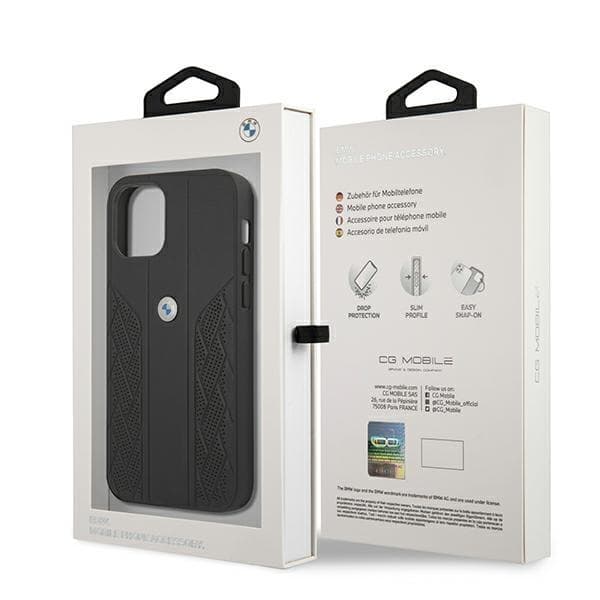 BMW Läder Curve Perforate Skal iPhone 12 Pro Max - Svart