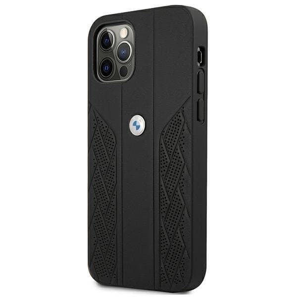 BMW Läder Curve Perforate Skal iPhone 12 Pro Max - Svart