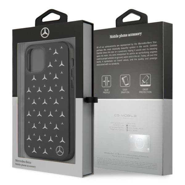 Mercedes Silver Stars Pattern Skal iPhone 12 / 12 Pro - Svart