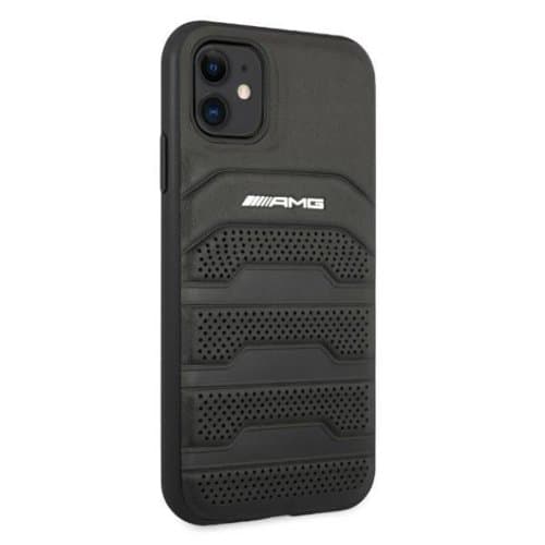 AMG Äkta Läder Debossed Lines Skal iPhone 11 - Svart