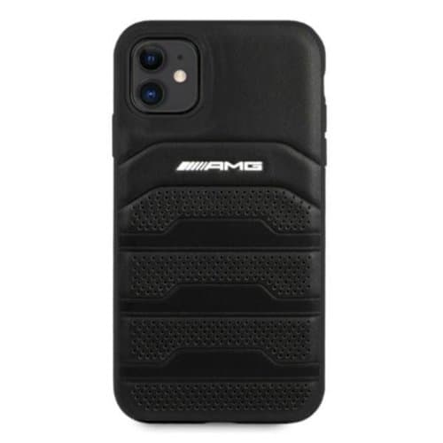 AMG Äkta Läder Debossed Lines Skal iPhone 11 - Svart