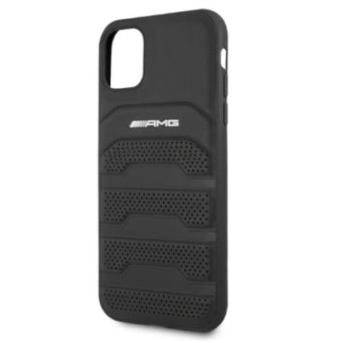 AMG Äkta Läder Debossed Lines Skal iPhone 11 - Svart