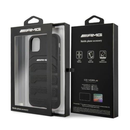 AMG Äkta Läder Debossed Lines Skal iPhone 11 - Svart