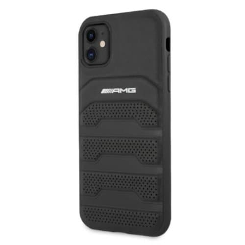 AMG Äkta Läder Debossed Lines Skal iPhone 11 - Svart