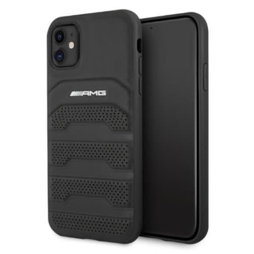 AMG Äkta Läder Debossed Lines Skal iPhone 11 - Svart