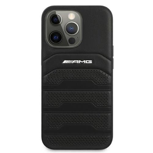 AMG Äkta Läder Debossed Lines Skal iPhone 13 Pro / 13 - Svart